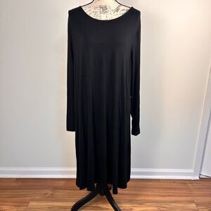 Old Navy Dress Womens 2X Plus Black Rayon Spandex Long Sleeve Swing Midi
